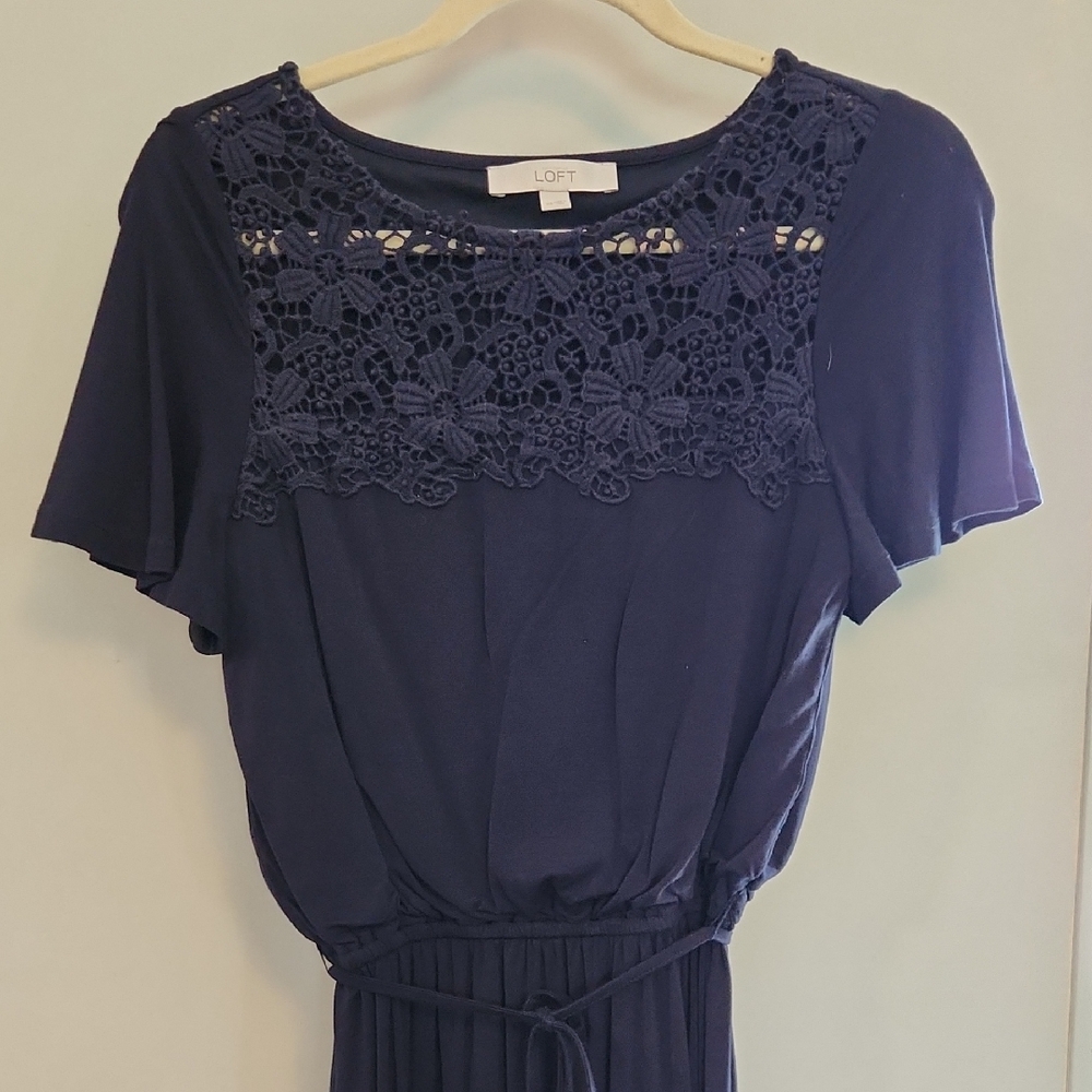 LOFT Dark Blue Dress with Lace Detail